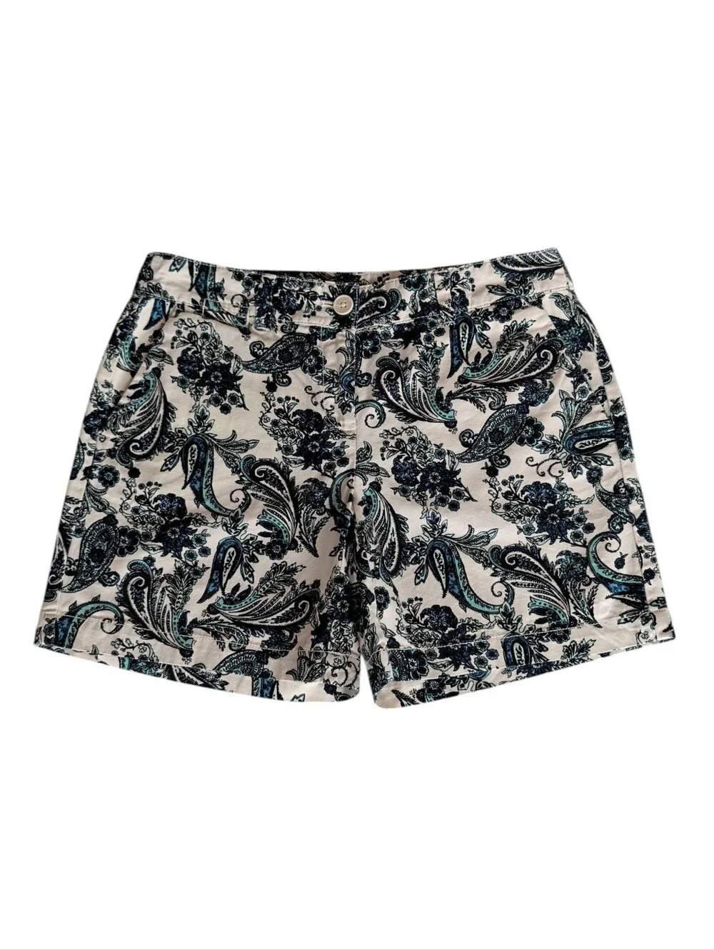 Ann Taylor Loft Original Fit Paisley Chino Shorts 2 Cream Off White Blue Pockets